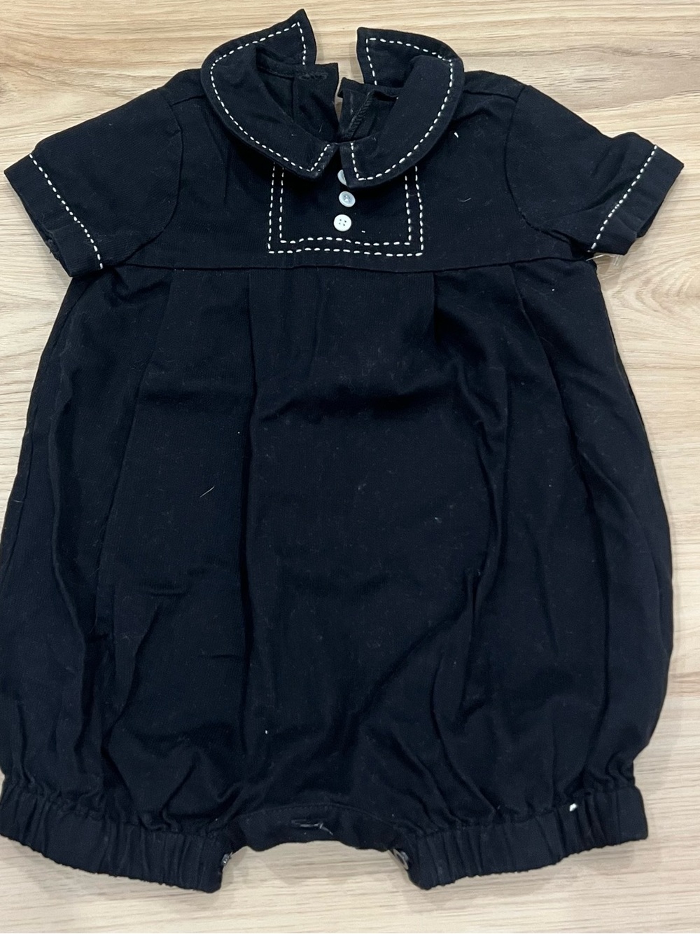 Edgehill Collection Black Baby Bubble Romper with White Stitching